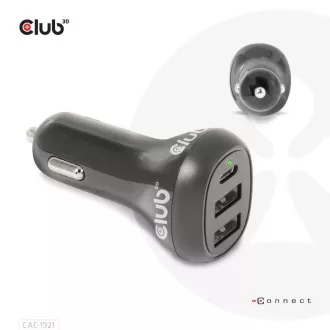 Club3D auto punjač za prijenosna računala 36W, 3 porta (2xUSB-A + USB-C)