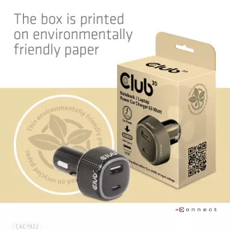 Club3D Auto punjač za prijenosna računala 63W, 2 porta (USB-A + USB-C) Club3D Auto punjač za prijenosna računala 63W, 2 porta (USB-A + USB-C)