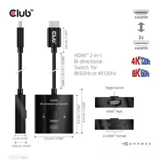 Club3D prekidač, HDMI na 2xHDMI dvostrani 2u1, 8K60Hz, 4K120Hz Club3D prekidač, HDMI na 2xHDMI dvostrani 2u1, 8K60Hz, 4K120Hz
