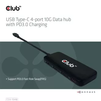 Club3D čvorište 1xUSB-C do 4xUSB-C, 10Gbps priključak, PD 3.0