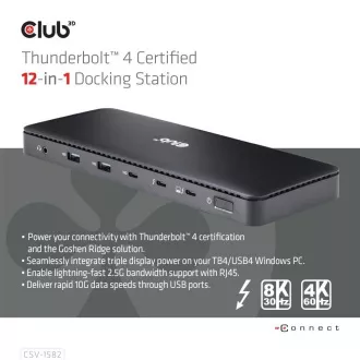 Club3D USB-C priključna stanica 12v1, 1xDP, 1xHDMI, 2xUSB-C, 4xUSB, 1xRJ45, crna Club3D USB-C priključna stanica 12v1, 1xDP, 1xHDMI, 2xUSB-C, 4xUSB, 1xRJ45, crna
