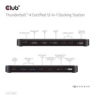 Club3D USB-C priključna stanica 12v1, 1xDP, 1xHDMI, 2xUSB-C, 4xUSB, 1xRJ45, crna Club3D USB-C priključna stanica 12v1, 1xDP, 1xHDMI, 2xUSB-C, 4xUSB, 1xRJ45, crna