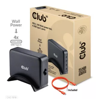 Club3D putni punjač 240W GaN tehnologija, 4xUSB-C, PPS + PD 3.1 podrška