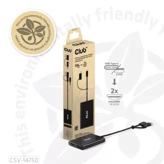 Club3D Video Hub USB-C/A na 2xHDMI 2.0, Dvostruki monitor, 4K60Hz (M/Ž)