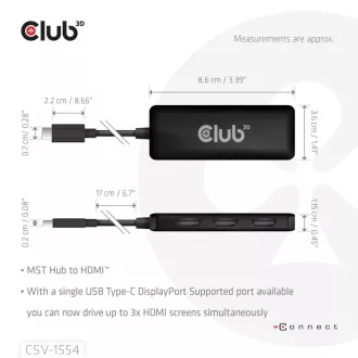Club3D čvorište MST USB-C na 3xHDMI, Jednostruko: 8K30Hz, Trostruko: 4K60Hz Club3D čvorište MST USB-C na 3xHDMI, Jednostruko: 8K30Hz, Trostruko: 4K60Hz