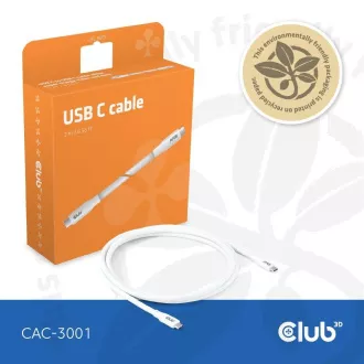 Club3D kabel USB-C 4.0, 20Gbps, 4K60Hz, PD 240W, 2m, bijeli