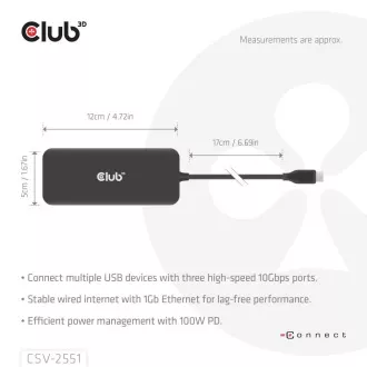 Club3D USB-C priključna stanica 8u1, 1xHDMI, 1xDP, 1xUSB-C, 2xUSB, 1xRJ45, crna
