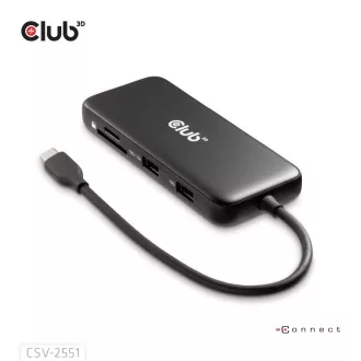 Club3D USB-C priključna stanica 8u1, 1xHDMI, 1xDP, 1xUSB-C, 2xUSB, 1xRJ45, crna