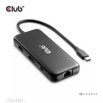 Club3D USB-C priključna stanica 8u1, 1xHDMI, 1xDP, 1xUSB-C, 2xUSB, 1xRJ45, crna
