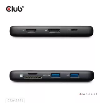 Club3D USB-C priključna stanica 8u1, 1xHDMI, 1xDP, 1xUSB-C, 2xUSB, 1xRJ45, crna