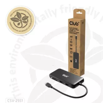 Club3D USB-C priključna stanica 8u1, 1xHDMI, 1xDP, 1xUSB-C, 2xUSB, 1xRJ45, crna