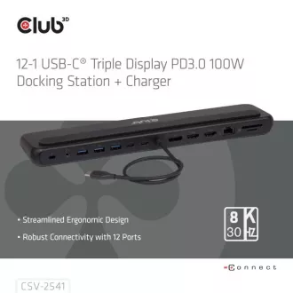 Club3D USB-C priključna stanica 12v1, 2xHDMI, 1xDP, 2xUSB-C, 3xUSB, 1xRJ45, 1x3,5 mm, crna Club3D USB-C priključna stanica 12v1, 2xHDMI, 1xDP, 2xUSB-C, 3xUSB, 1xRJ45, 1x3,5 mm, crna