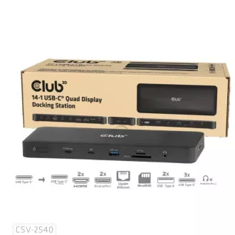 Club3D USB-C priključna stanica 14v1, 2xHDMI, 2xDP, 3xUSB-C, 1xUSB-C PD, 2xUSB, 1xRJ45, 1x3.5mm, microSD/SD, crna Club3D USB-C priključna stanica 14v1, 2xHDMI, 2xDP, 3xUSB-C, 1xUSB-C PD, 2xUSB, 1xRJ45, 1x3.5mm, microSD/SD, crna
