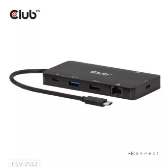 Club3D USB-C 9-u-1 priključna stanica, 2xHDMI, 1xUSB-C, 1xUSB-C PD, 2xUSB, 1xRJ45, microSD/SD, crna