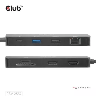 Club3D USB-C 9-u-1 priključna stanica, 2xHDMI, 1xUSB-C, 1xUSB-C PD, 2xUSB, 1xRJ45, microSD/SD, crna