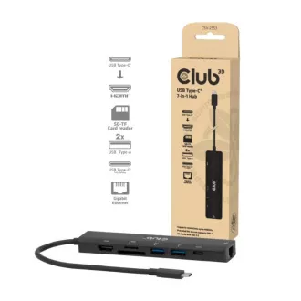 Club3D USB-C 7-u-1 priključna stanica, 1xHDMI, 1xUSB-C PD, 2xUSB, 1xRJ45, microSD/SD, crna