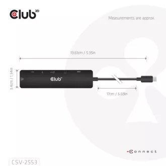 Club3D USB-C 7-u-1 priključna stanica, 1xHDMI, 1xUSB-C PD, 2xUSB, 1xRJ45, microSD/SD, crna