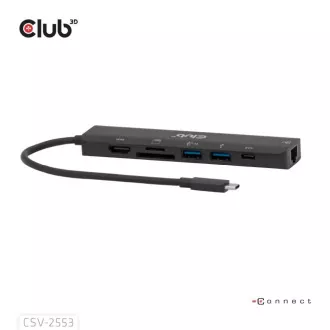 Club3D USB-C 7-u-1 priključna stanica, 1xHDMI, 1xUSB-C PD, 2xUSB, 1xRJ45, microSD/SD, crna
