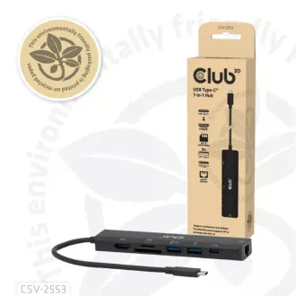 Club3D USB-C 7-u-1 priključna stanica, 1xHDMI, 1xUSB-C PD, 2xUSB, 1xRJ45, microSD/SD, crna