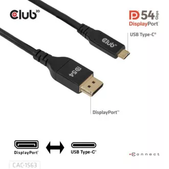 Club3D kabel USB-C na DisplayPort 2.1 DP54 dvosmjerni, 8K120Hz, 4K480Hz, 2 m Club3D kabel USB-C na DisplayPort 2.1 DP54 dvosmjerni, 8K120Hz, 4K480Hz, 2 m