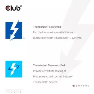 Club3D hub Thunderbolt 5 5u1, 3x USB-C TB5, 1x USB-A, 1x8K60Hz, 3x 5K60Hz, Thunderbolt Share certifikat, 180W