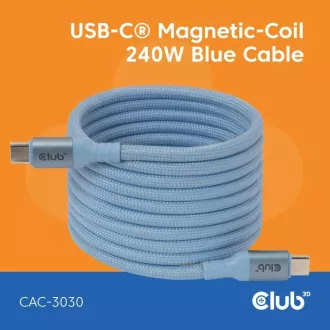 Club3D magnetski USB-C kabel, 240W PD3.1, 480 Mbps, 2 m, plavi