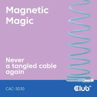 Club3D magnetski USB-C kabel, 240W PD3.1, 480 Mbps, 2 m, plavi