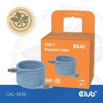 Club3D magnetski USB-C kabel, 240W PD3.1, 480 Mbps, 2 m, plavi