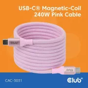 Club3D magnetski USB-C kabel, 240W PD3.1, 480 Mbps, 2 m, ružičasti