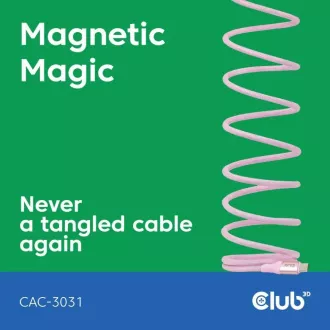 Club3D magnetski USB-C kabel, 240W PD3.1, 480 Mbps, 2 m, ružičasti