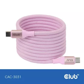 Club3D magnetski USB-C kabel, 240W PD3.1, 480 Mbps, 2 m, ružičasti