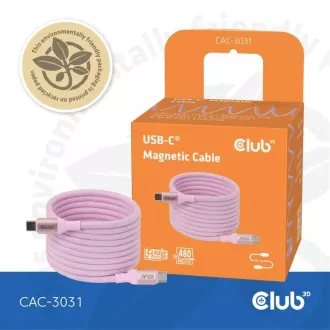 Club3D magnetski USB-C kabel, 240W PD3.1, 480 Mbps, 2 m, ružičasti