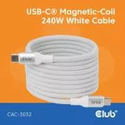 Club3D magnetski USB-C kabel, 240W PD3.1, 480 Mbps, 2 m, bijeli
