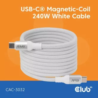 Club3D magnetski USB-C kabel, 240W PD3.1, 480 Mbps, 2 m, bijeli Club3D magnetski USB-C kabel, 240W PD3.1, 480 Mbps, 2 m, bijeli