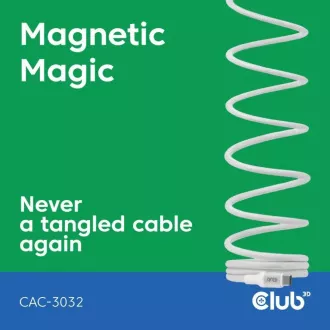 Club3D magnetski USB-C kabel, 240W PD3.1, 480 Mbps, 2 m, bijeli Club3D magnetski USB-C kabel, 240W PD3.1, 480 Mbps, 2 m, bijeli