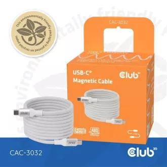 Club3D magnetski USB-C kabel, 240W PD3.1, 480 Mbps, 2 m, bijeli Club3D magnetski USB-C kabel, 240W PD3.1, 480 Mbps, 2 m, bijeli