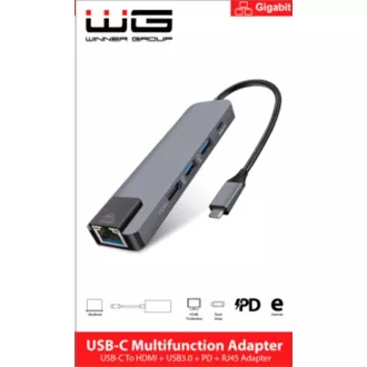 WG - HUB Type-C 4 v1, HDMI + RJ45 + USB3.0, aluminij