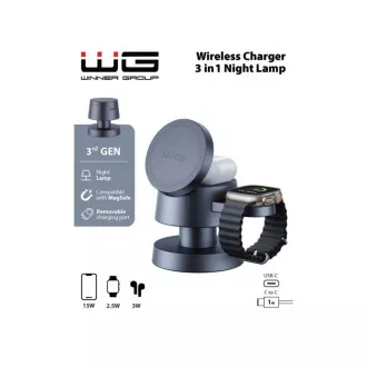 WG - Bežični punjač 4u1 Mush8oom, lampa, siva