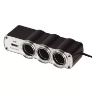WG - Auto punjač, hub, 3x 12V utičnica za upaljač + 1x USB-A, s produžetkom