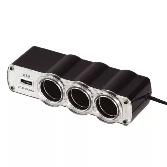WG - Auto punjač, hub, 3x 12V utičnica za upaljač + 1x USB-A, s produžetkom WG - Auto punjač, hub, 3x 12V utičnica za upaljač + 1x USB-A, s produžetkom