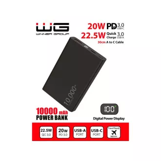 WG - Power Bank 10000 mAh, USB-C PD 20W + USB-A 22.5W, crna WG - Power Bank 10000 mAh, USB-C PD 20W + USB-A 22.5W, crna