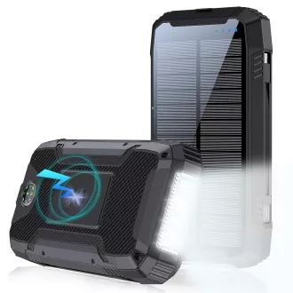 WG - Power Bank 20000 mAh, solarni panel + bežično punjenje 15W + svjetiljka + kompas, USB-C PD 20W, crna WG - Power Bank 20000 mAh, solarni panel + bežično punjenje 15W + svjetiljka + kompas, USB-C PD 20W, crna