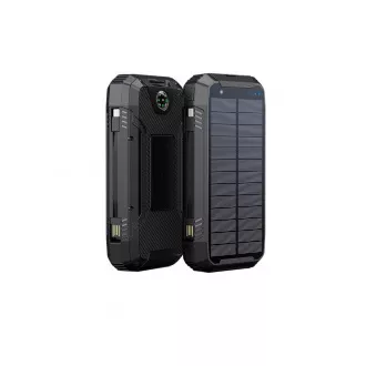 WG - Power Bank 20000 mAh, solarni panel + bežično punjenje 15W + svjetiljka + kompas, USB-C PD 20W, crna WG - Power Bank 20000 mAh, solarni panel + bežično punjenje 15W + svjetiljka + kompas, USB-C PD 20W, crna