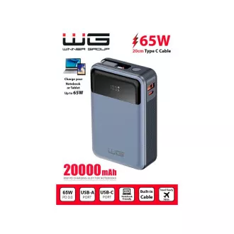 WG - Power Bank 20000 mAh, USB-C PD 65W, crna