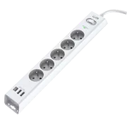 WG - Zaštita od prenapona 5 utora + 2x USB-A + 1x USB-C, kabel od 1,5 metara, bijela