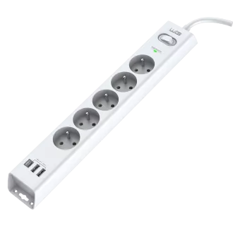 WG - Zaštita od prenapona 5 utora + 2x USB-A + 1x USB-C, kabel od 1,5 metara, bijela