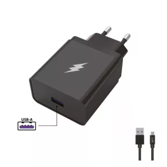 WG - Mrežni punjač 1x USB-A 22, 5W, SuperCharge, 5V-9V-12V, + USB-A na Type-C kabel (5A), crni