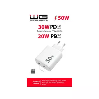 WG - Adapter za napajanje 2x USB-C 50W, 1x USB-C PD 30W + 1x USB-C PD 20W, bijeli
