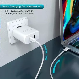 WG - Adapter za napajanje 2x USB-C 50W, 1x USB-C PD 30W + 1x USB-C PD 20W, bijeli