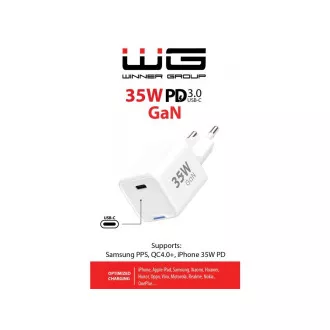 WG - GaN mrežni punjač 1x USB-C, PD 35W, bijeli